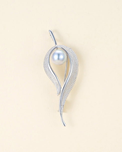 6-7mm Silver Blue Akoya Pearl Leaf Brooch